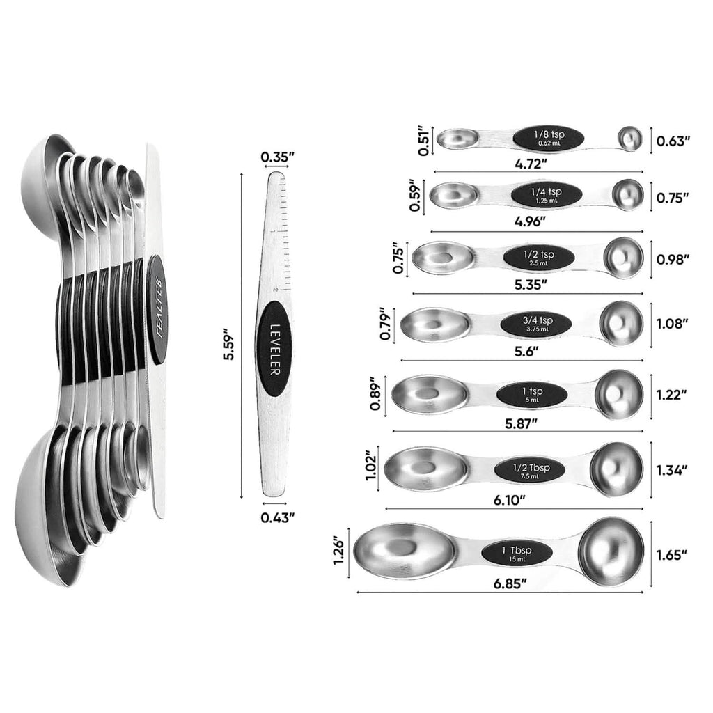 Magnetic Measuring Spoons Set with Leveler – 7 Piece