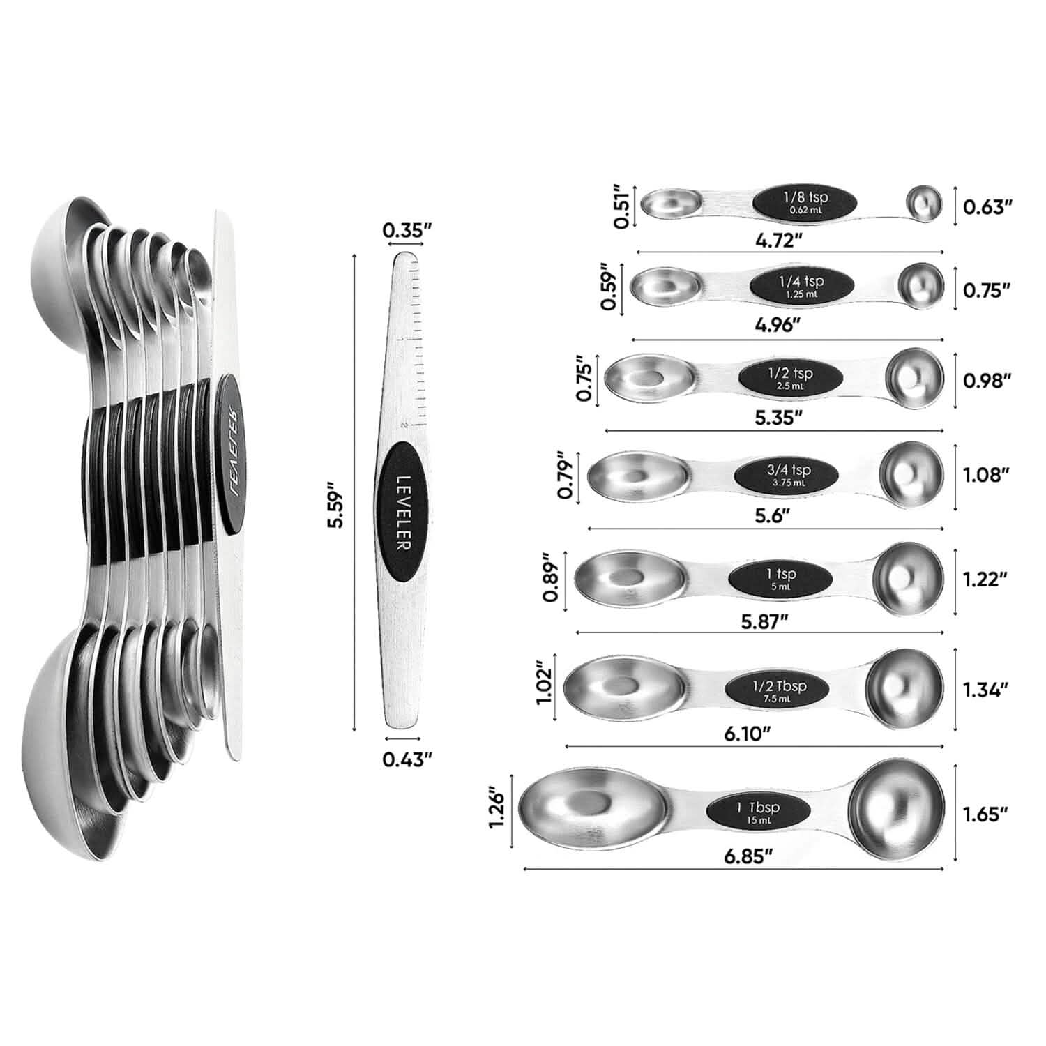 Magnetic Measuring Spoons Set with Leveler – 7 Piece