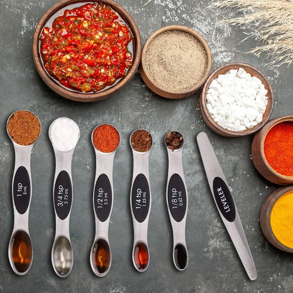 Magnetic Measuring Spoons Set with Leveler – 7 Piece