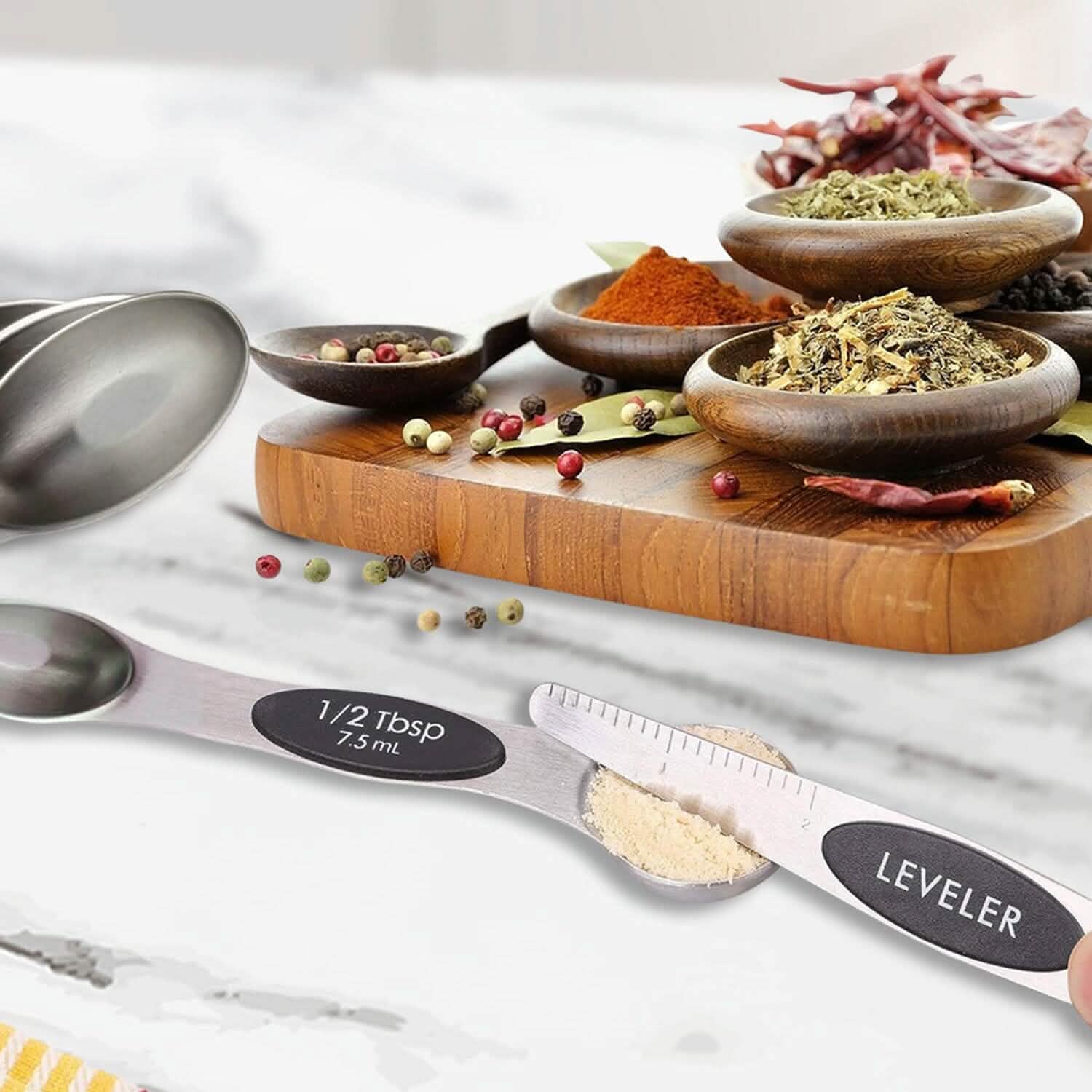Magnetic Measuring Spoons Set with Leveler – 7 Piece