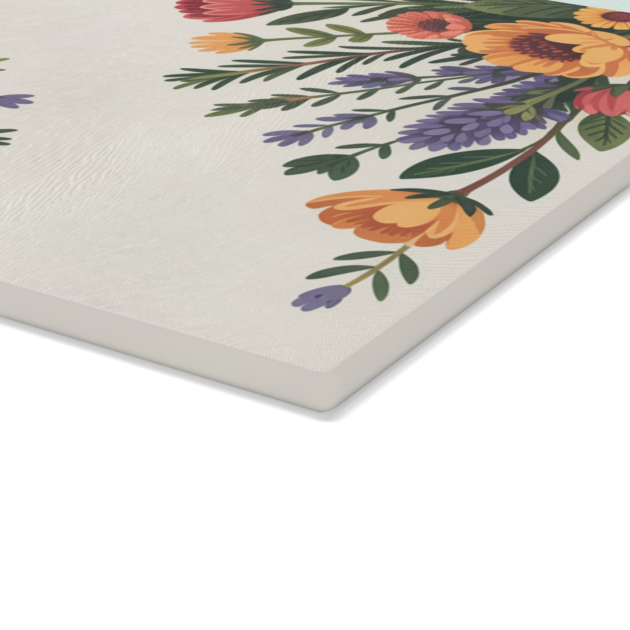 Floral Bouquet Illustration Glass Cutting Board | Botanical Kitchen Decor
