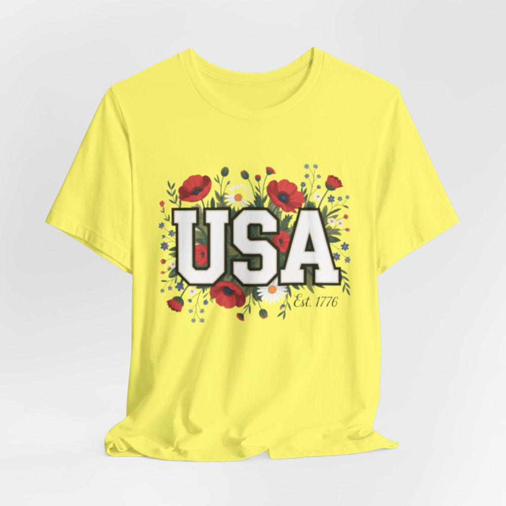 USA Floral Fourth of July Graphic Tee | Patriotic Poppy Design