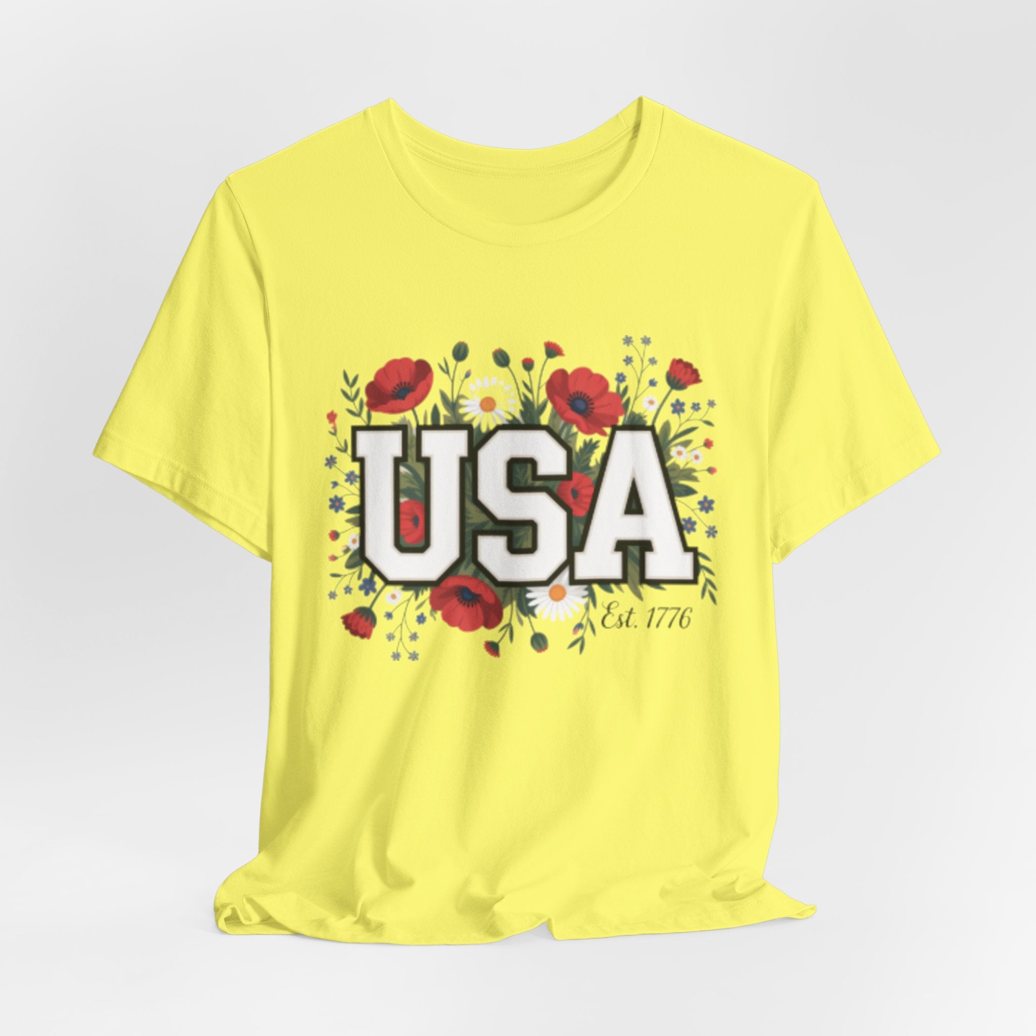 USA Floral Fourth of July Graphic Tee | Patriotic Poppy Design