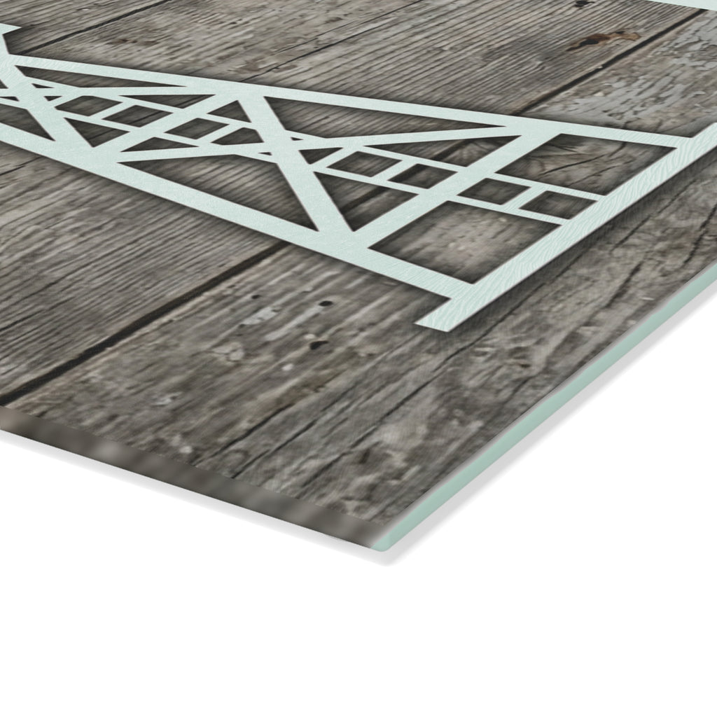 Windmill Rustic Farm Barn Wood Glass Cutting Board | Floral Kitchen Decor