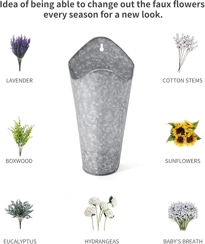 Galvanized Metal Wall Planter with Eucalyptus – Set of 2