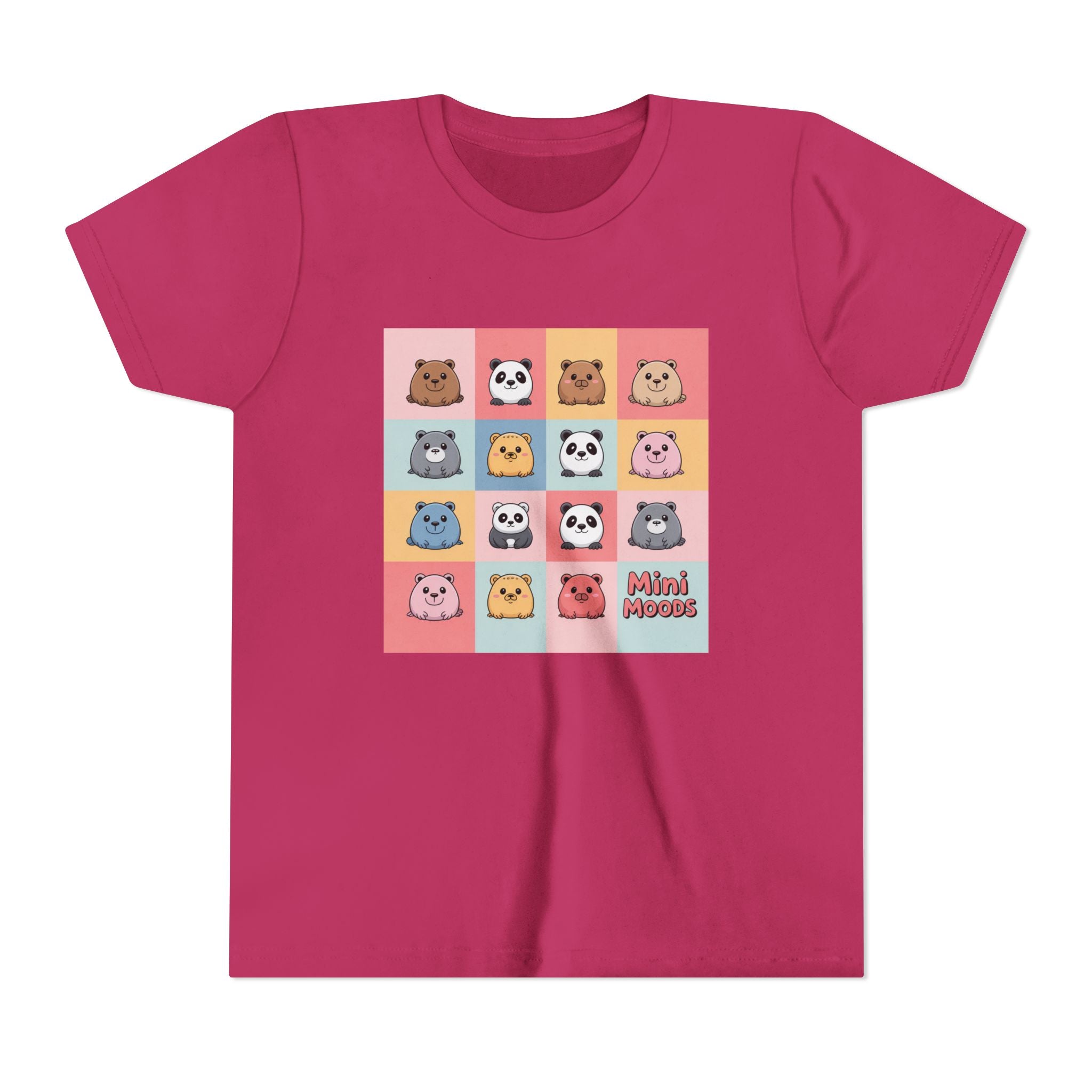 Kids Tee — Colorful Mini Paws Grid Shirt (Cute Animal Faces)