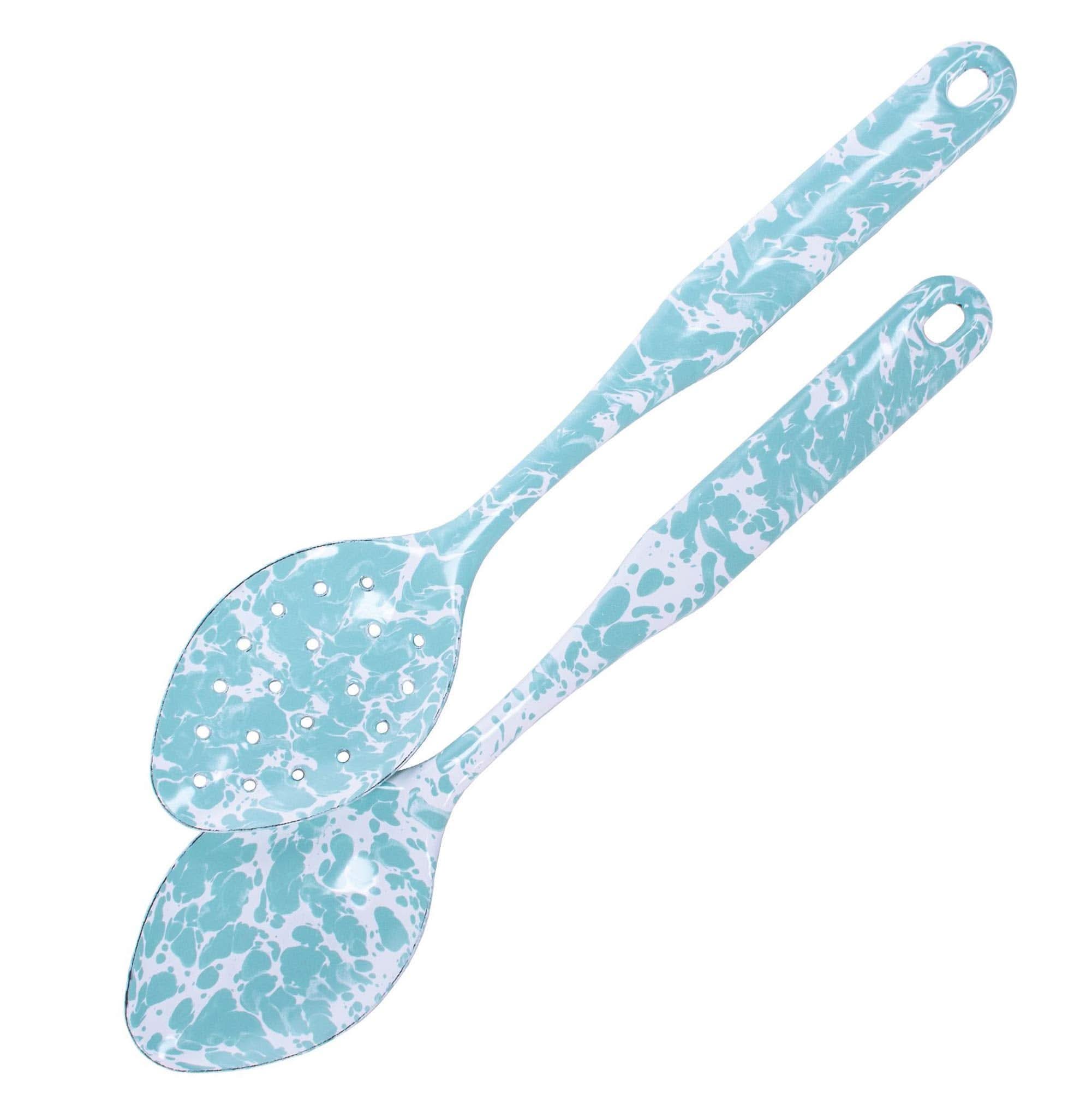 Golden Rabbit Enamelware 2-Piece Spoon Set – Sea Glass Swirl