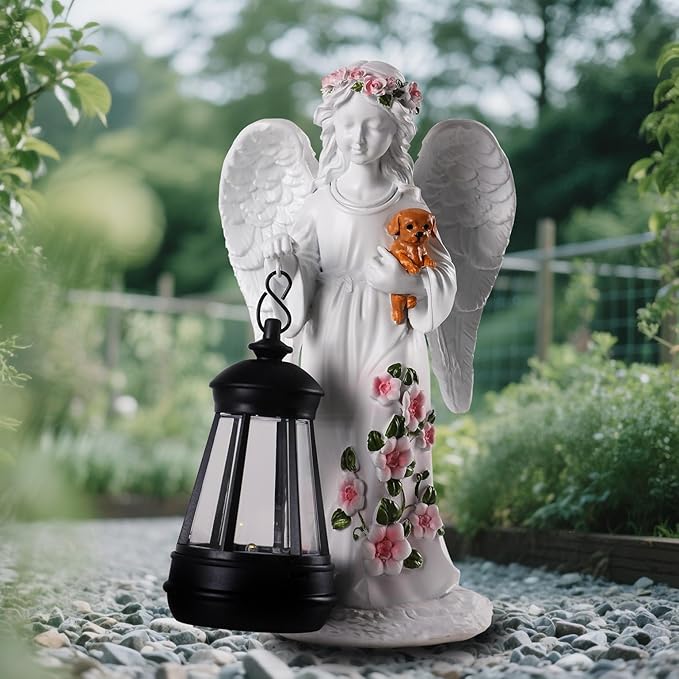 Solar Angel Statue with Lantern 8.7" | Outdoor Garden Decor