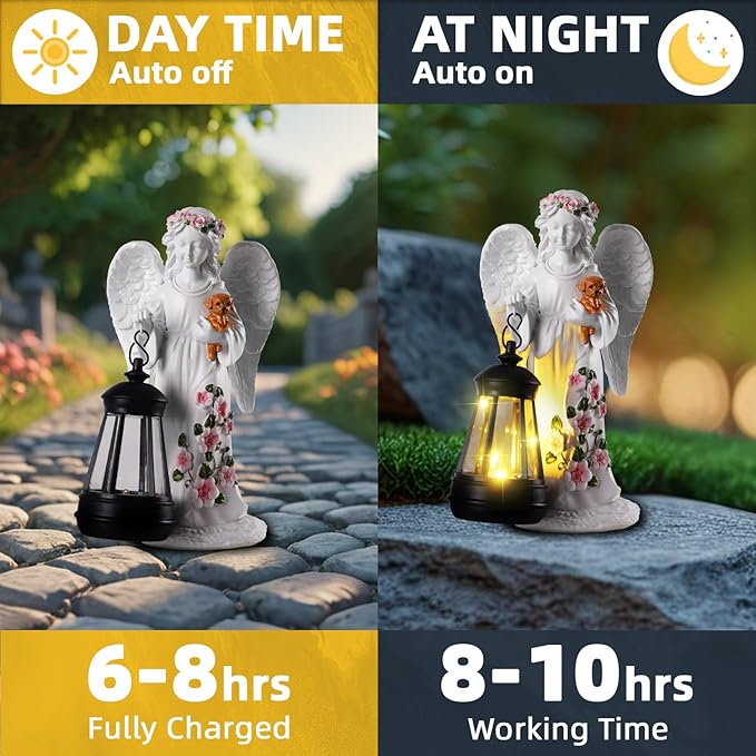 Solar Angel Statue with Lantern 8.7" | Outdoor Garden Decor