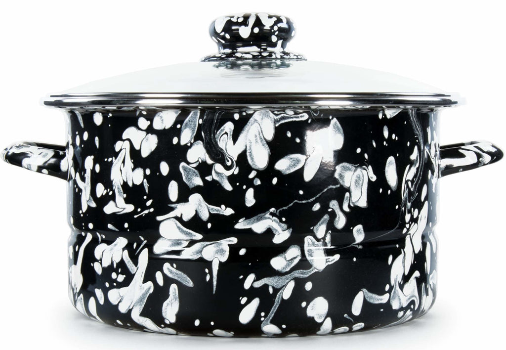 Golden Rabbit Enamelware 6 Qt Stock Pot – Black Swirl