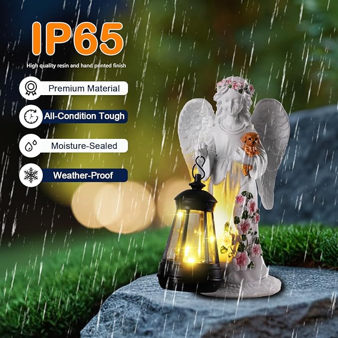 Solar Angel Statue with Lantern 8.7" | Outdoor Garden Decor