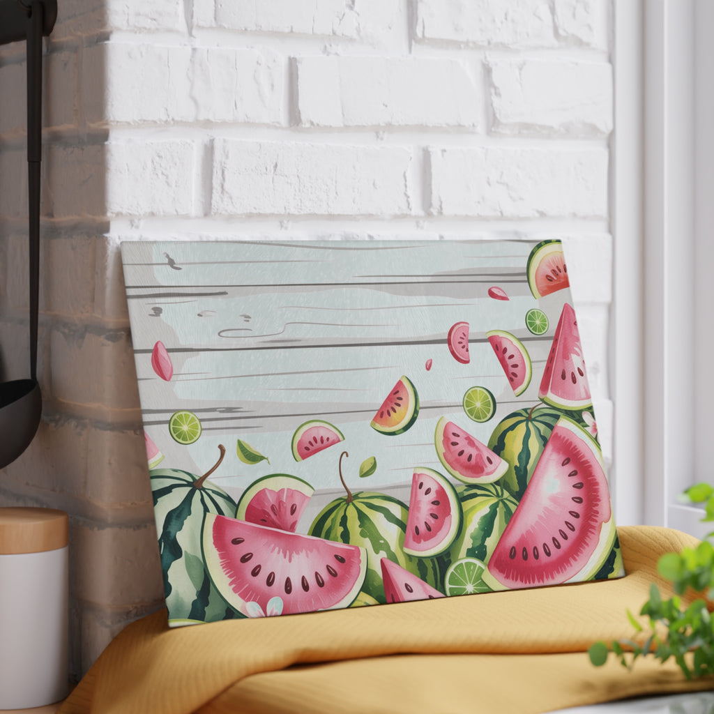 Watercolor Watermelon Glass Cutting Board | Summer Fruit Kitchen Board