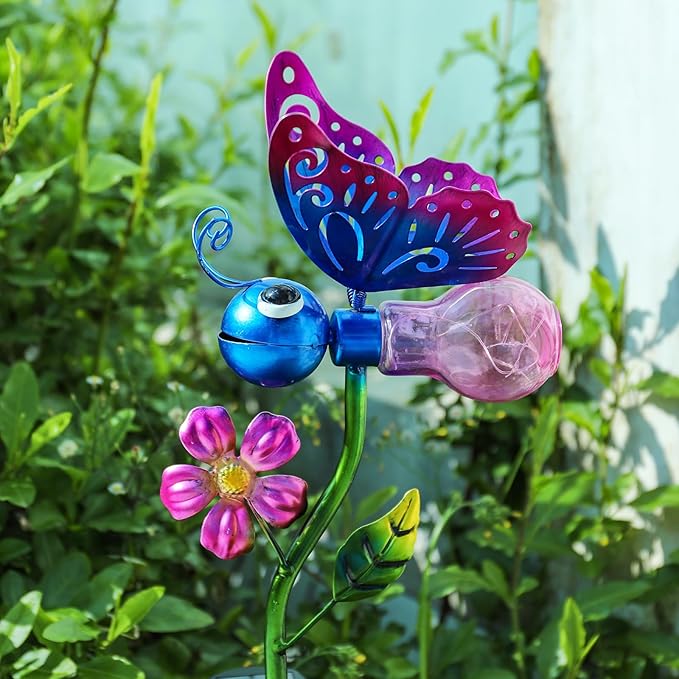 Solar Flower Garden Stake with LED Crystal Ball (Purple)