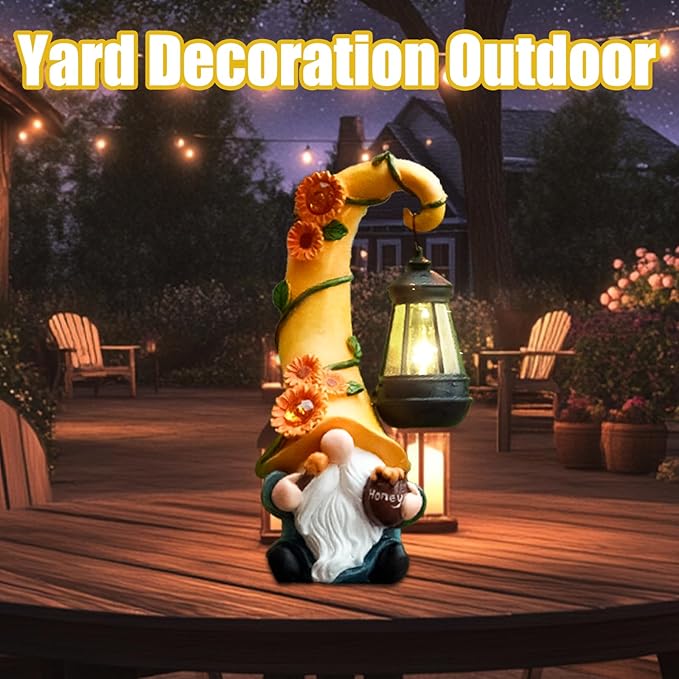 Solar Sunflower Gnome Garden Statue with LED Lantern