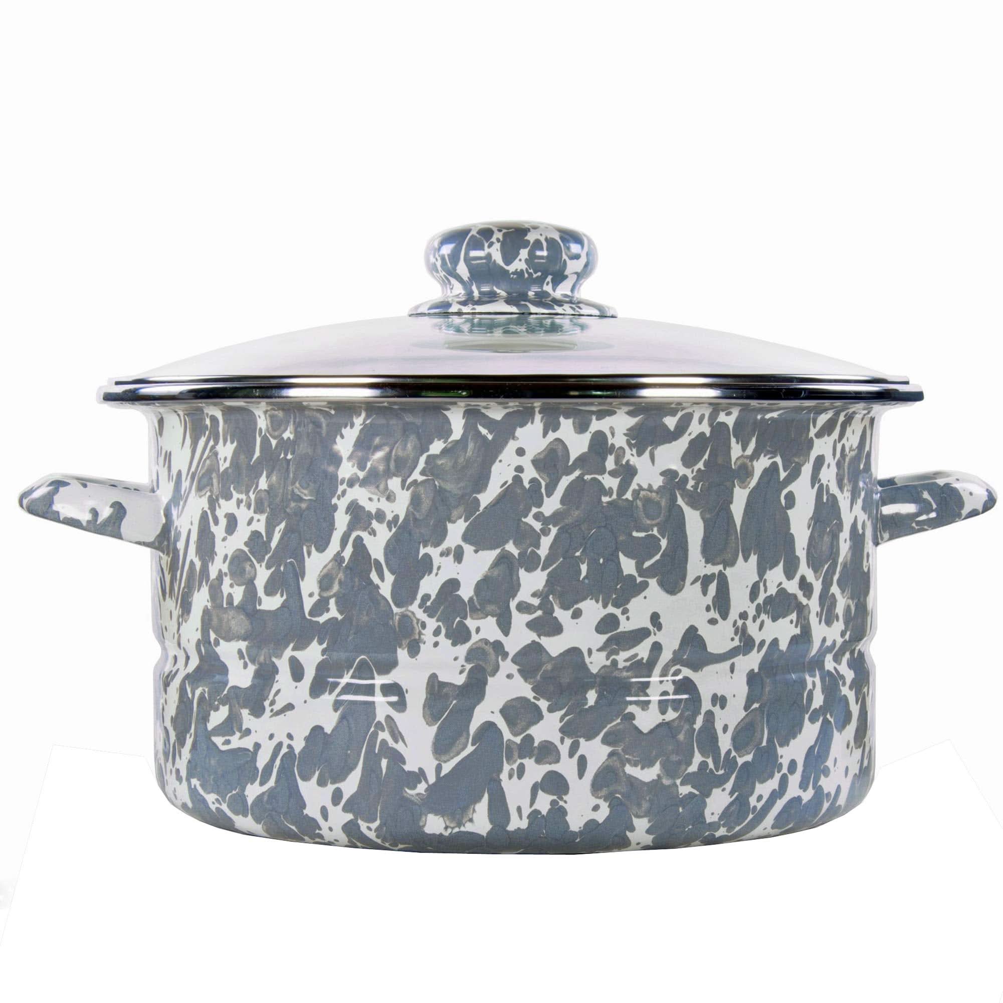 Golden Rabbit Enamelware 6 Qt Stock Pot – Black Swirl