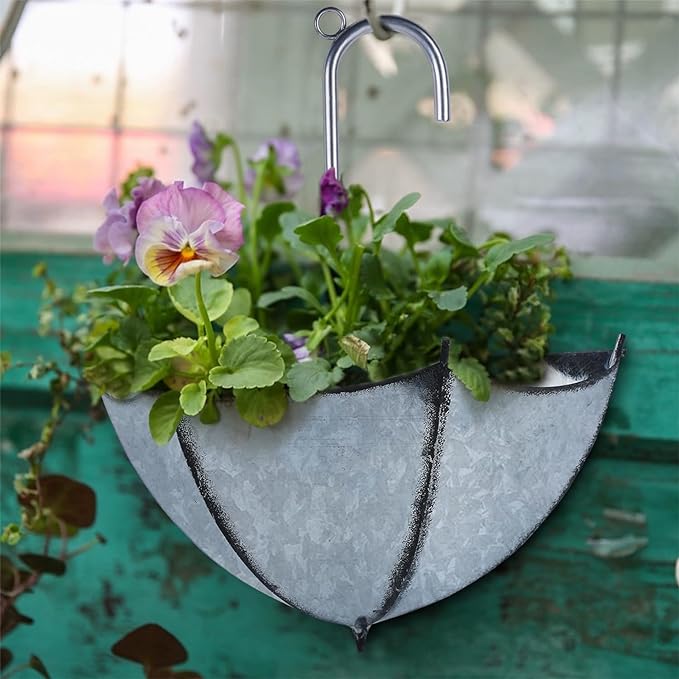 Galvanized Metal Umbrella Wall Planter – Set of 3