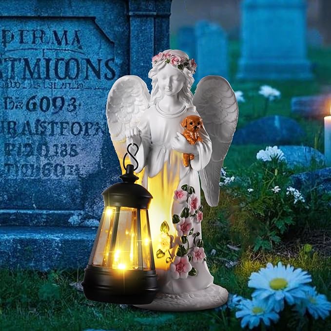 Solar Angel Statue with Lantern 8.7" | Outdoor Garden Decor