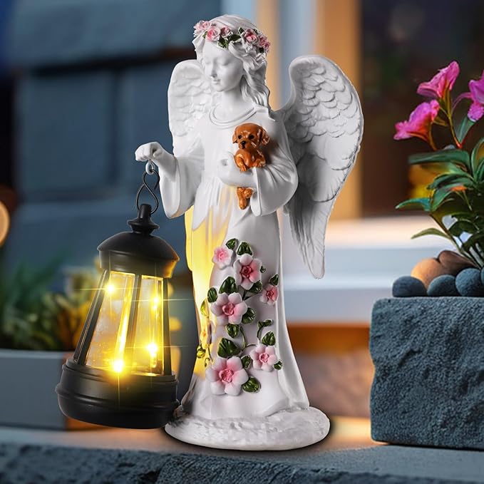 Solar Angel Statue with Lantern 8.7" | Outdoor Garden Decor