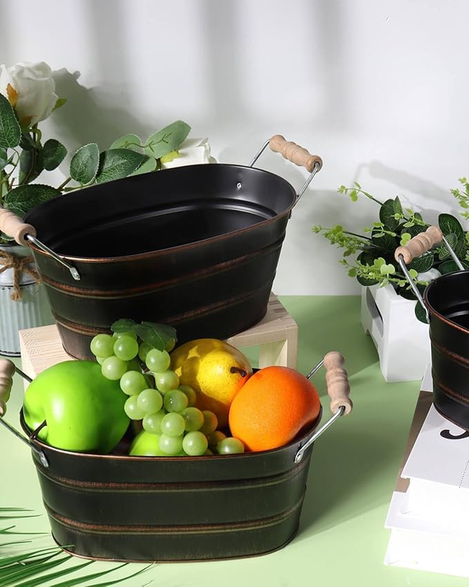 Galvanized Oval Planter Tub Set of 3 – Black