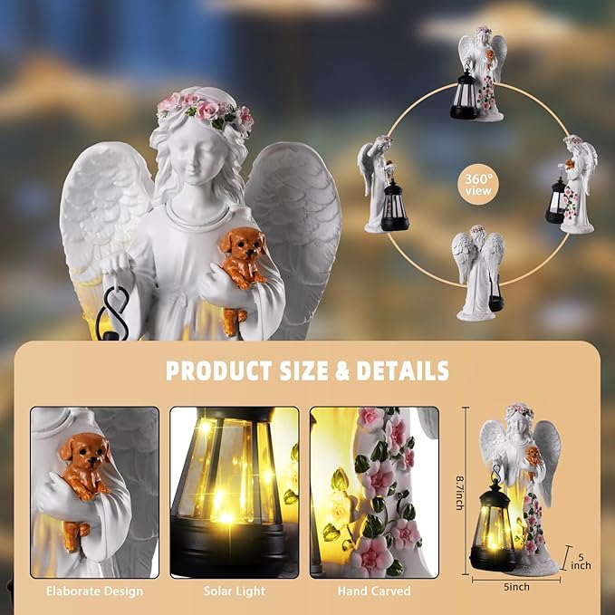 Solar Angel Statue with Lantern 8.7" | Outdoor Garden Decor