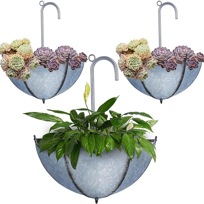 Galvanized Metal Umbrella Wall Planter – Set of 3