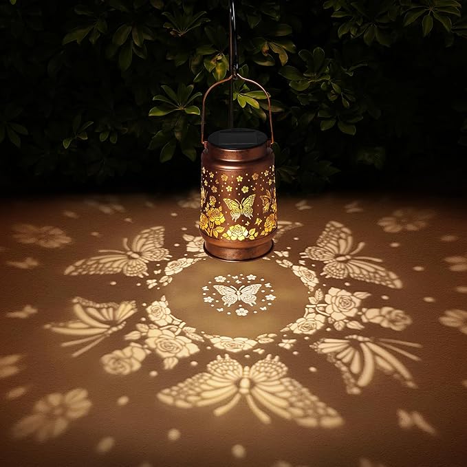 Solar Butterfly & Rose Hanging Lantern | Outdoor Garden Decor