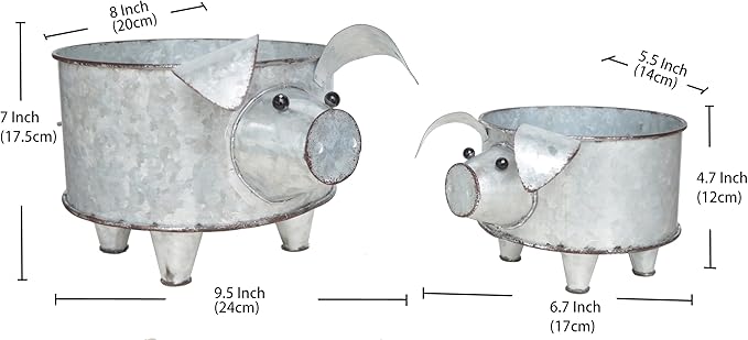Galvanized Metal Pig Planter Set of 2