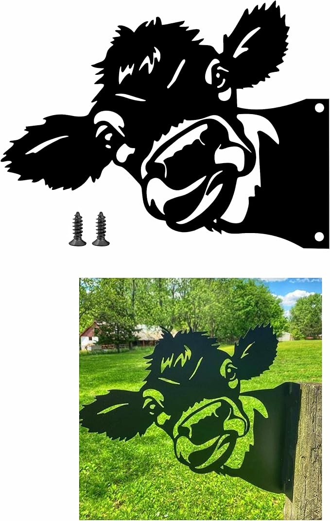Peeping Cow Metal Garden Fence Decor