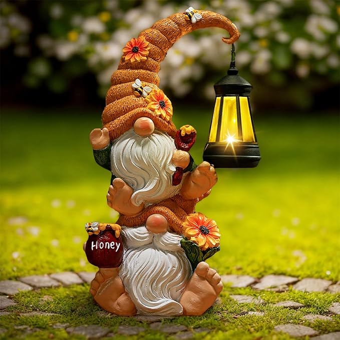 Large Solar Double Gnome Statue | Outdoor Lawn & Patio Decor