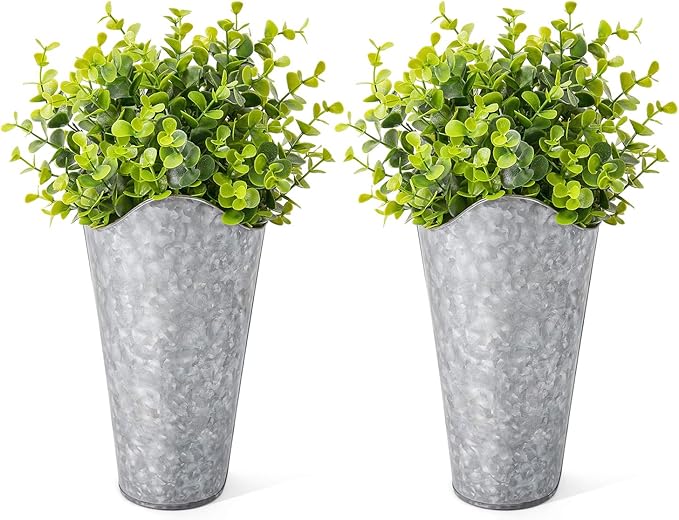 Galvanized Metal Wall Planter with Eucalyptus – Set of 2