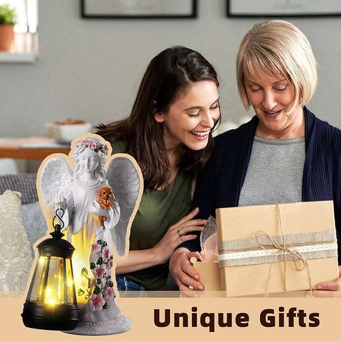 Solar Angel Statue with Lantern 8.7" | Outdoor Garden Decor