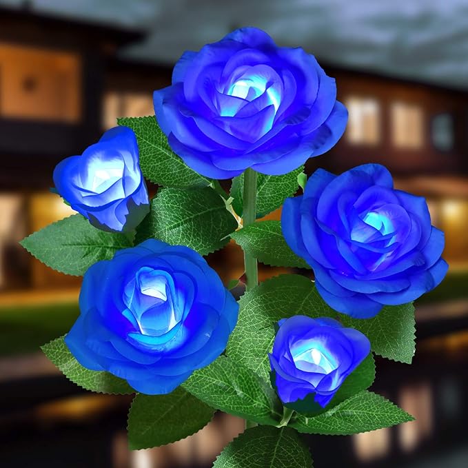 Solar Rose Flower Stake Lights Outdoor - Blue (1 Pack)