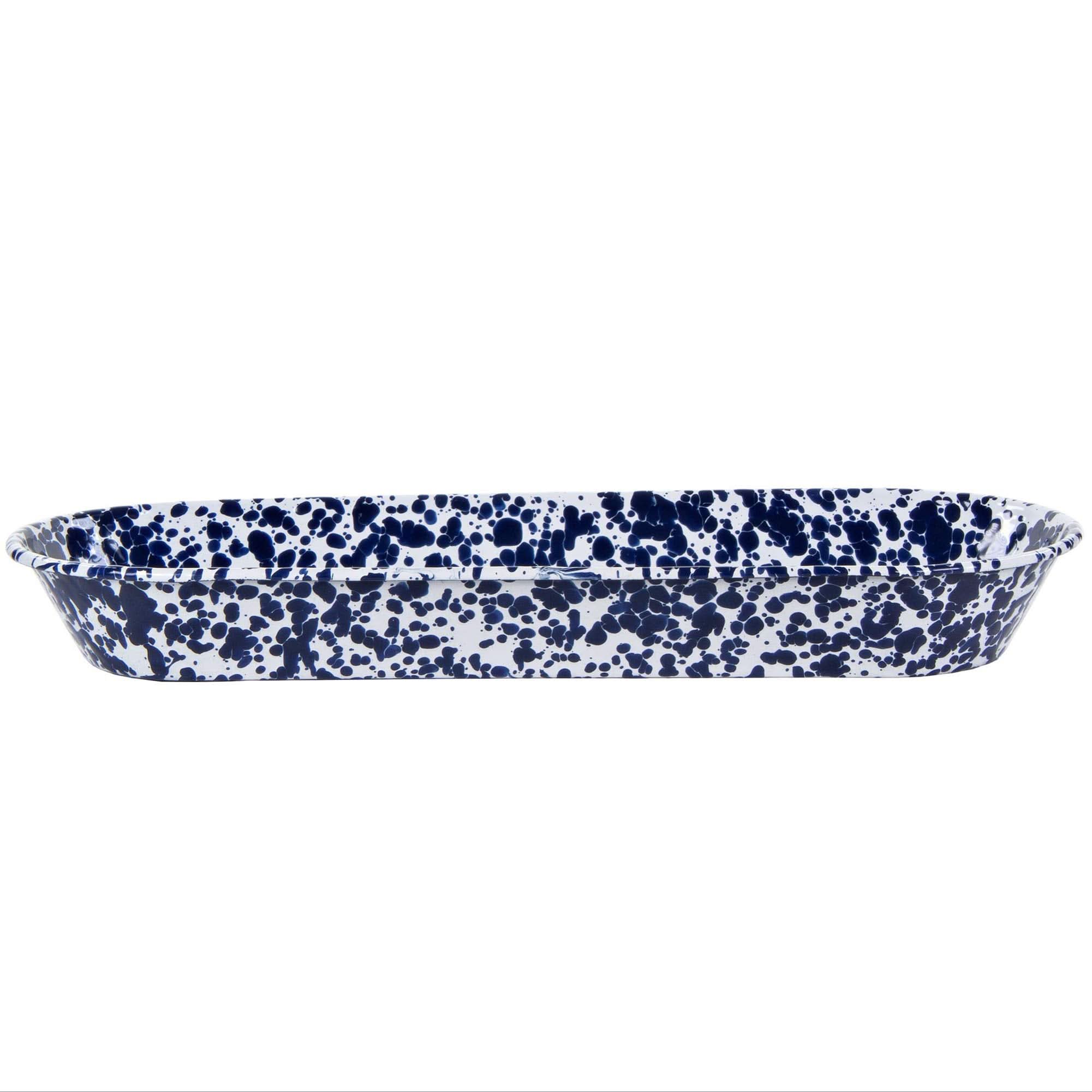 Golden Rabbit Enamelware 16" Oval Basket – Cobalt Swirl