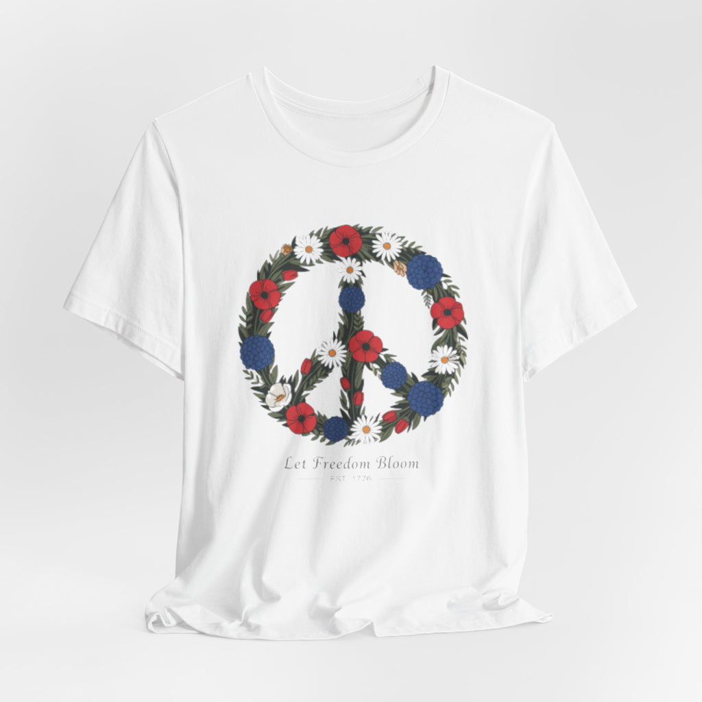 Floral Peace Sign Fourth of July T-Shirt | Red Blue flowers, Let Freedom Bloom