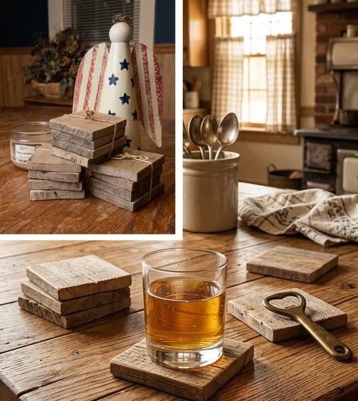 Rustic Pallet Wood Coasters – Set of 4