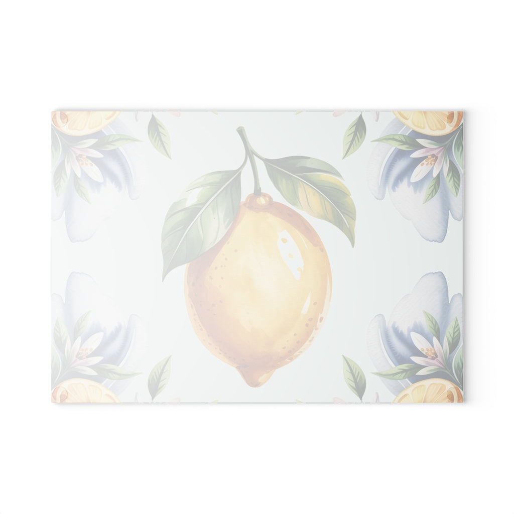 Lemon Watercolor Pattern Glass Cutting Board | Citrus Kitchen Decor
