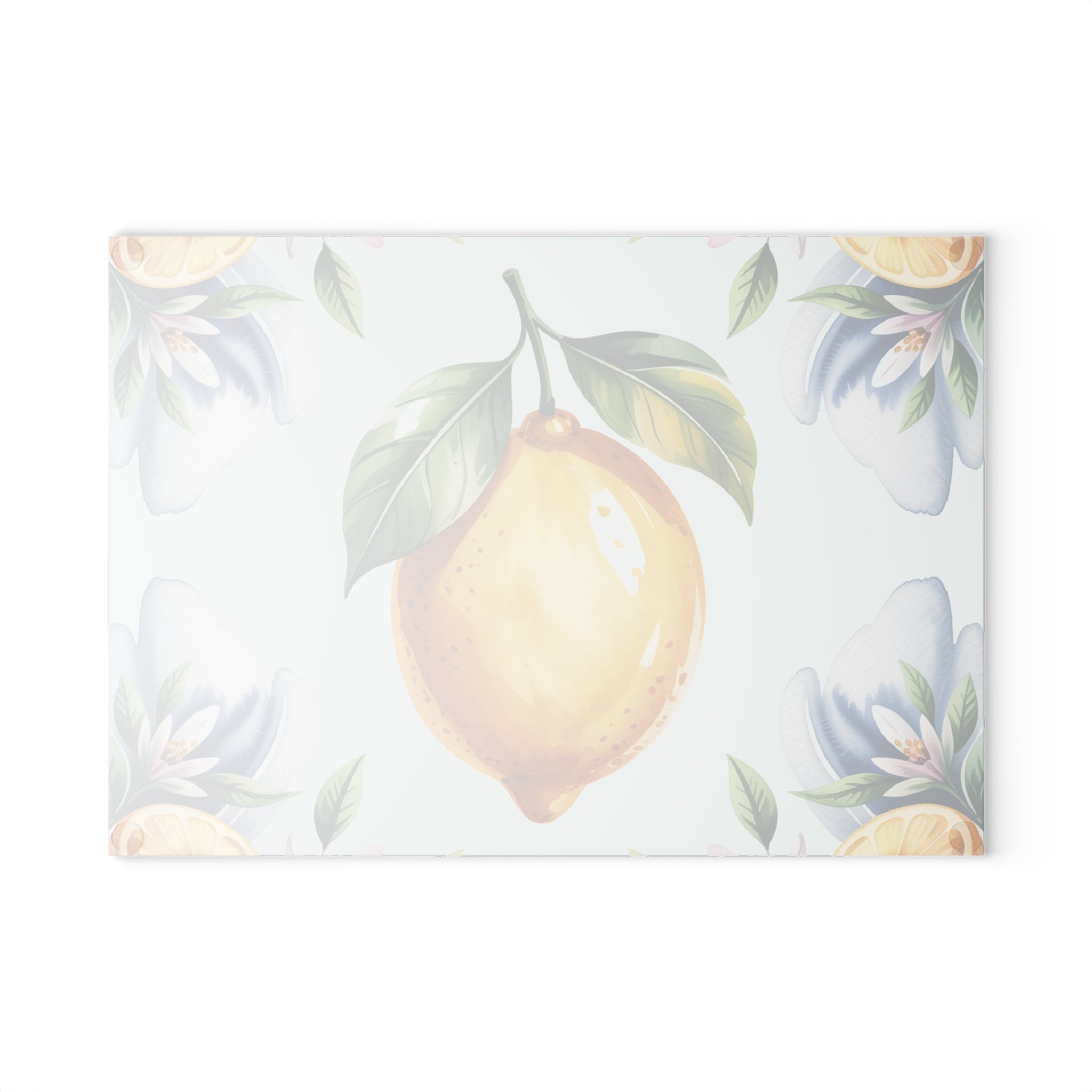 Lemon Watercolor Pattern Glass Cutting Board | Citrus Kitchen Decor