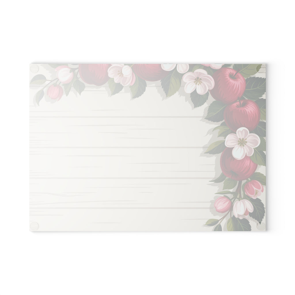 Apple Blossom Border Glass Cutting Board | Floral Kitchen Decor