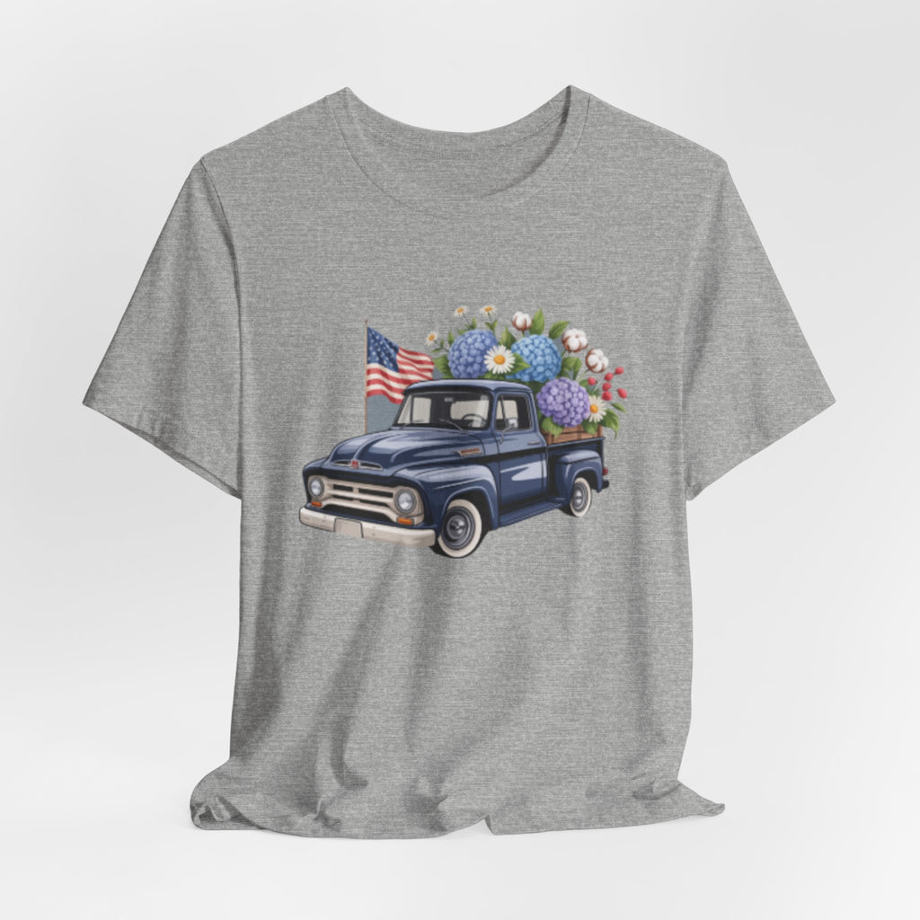 Vintage Truck American Flag & Floral Bouquet Tee