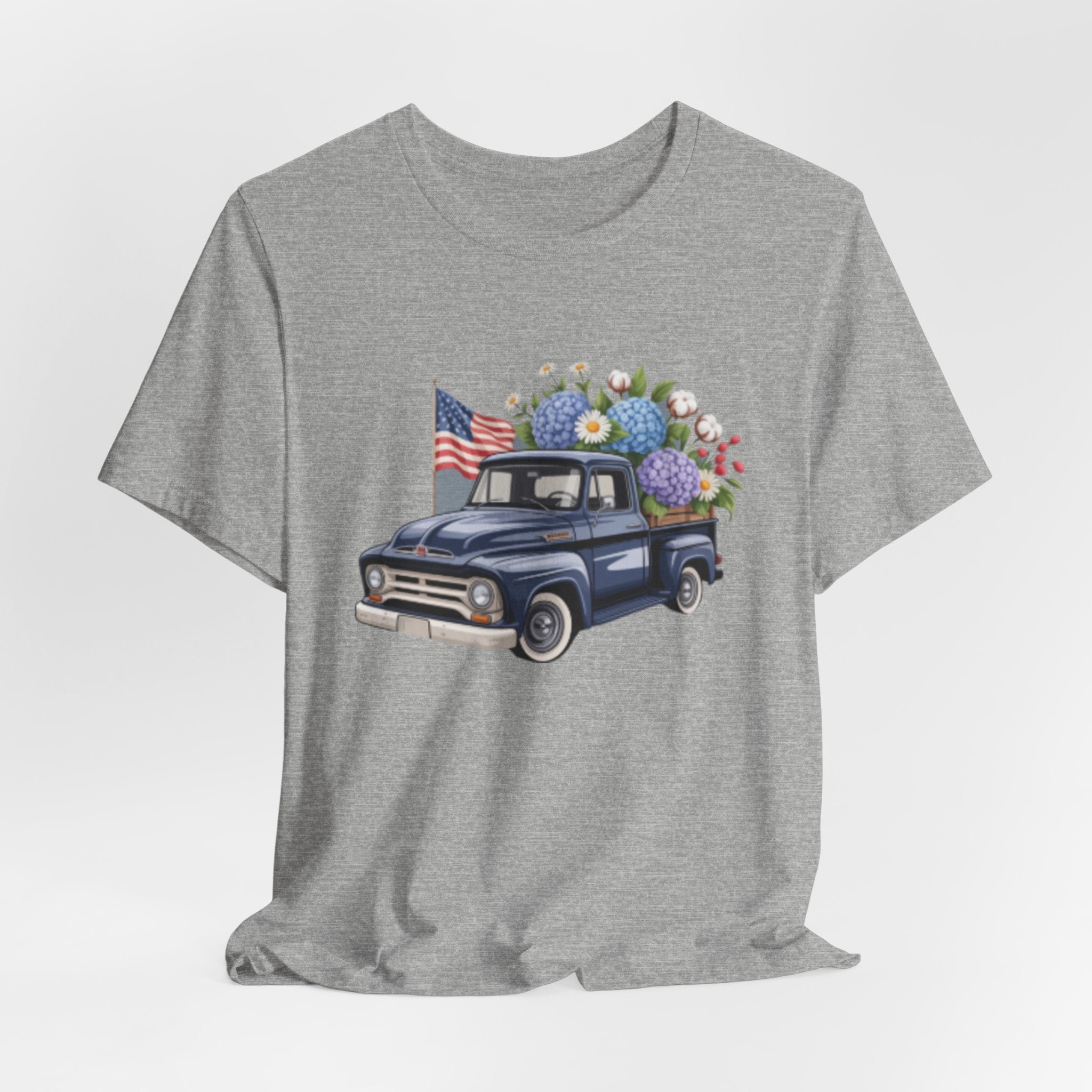 Vintage Truck American Flag & Floral Bouquet Tee