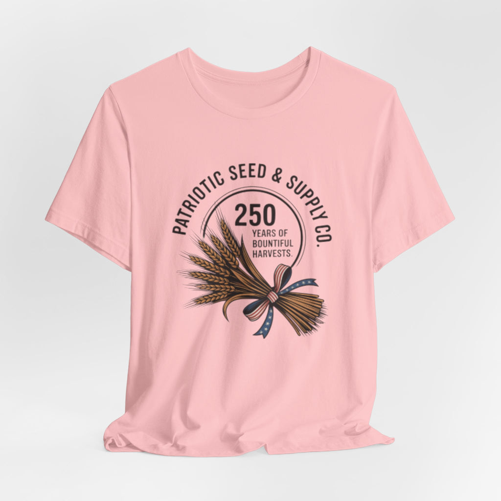 Patriotic Seed & Supply Co. T-Shirt — "250 Years of Bountiful Harvests" Rustic Wheat Graphic