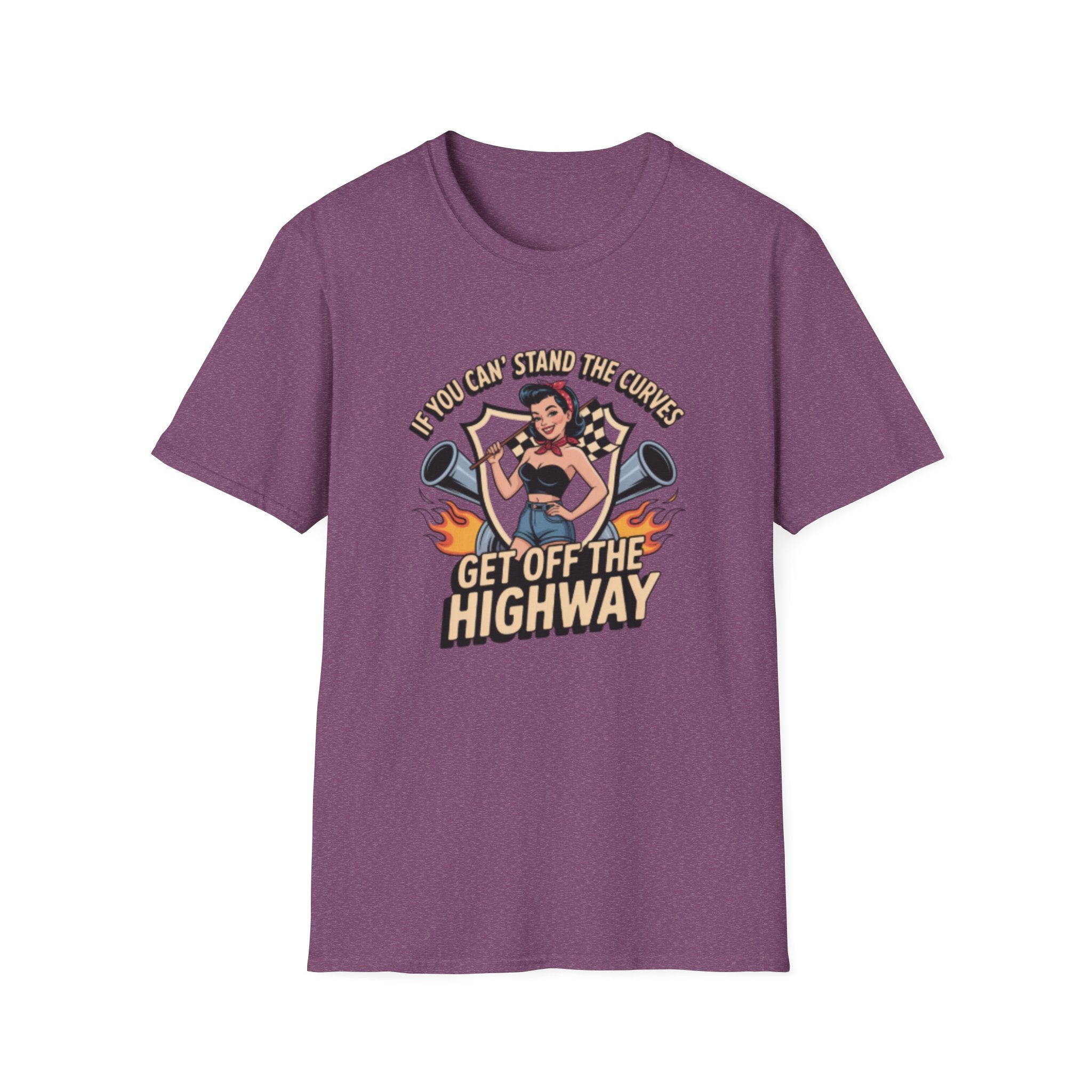 T-Shirt — “If You Can Stand the Curves, Get Off the Highway” Pin-Up Racing Tee