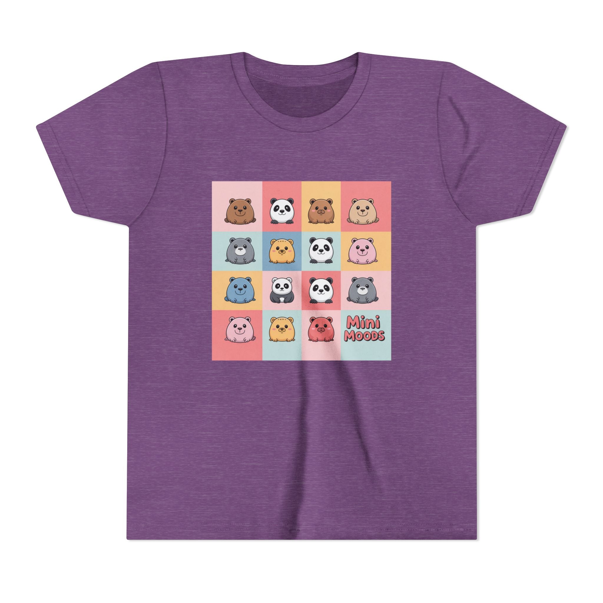 Kids Tee — Colorful Mini Paws Grid Shirt (Cute Animal Faces)
