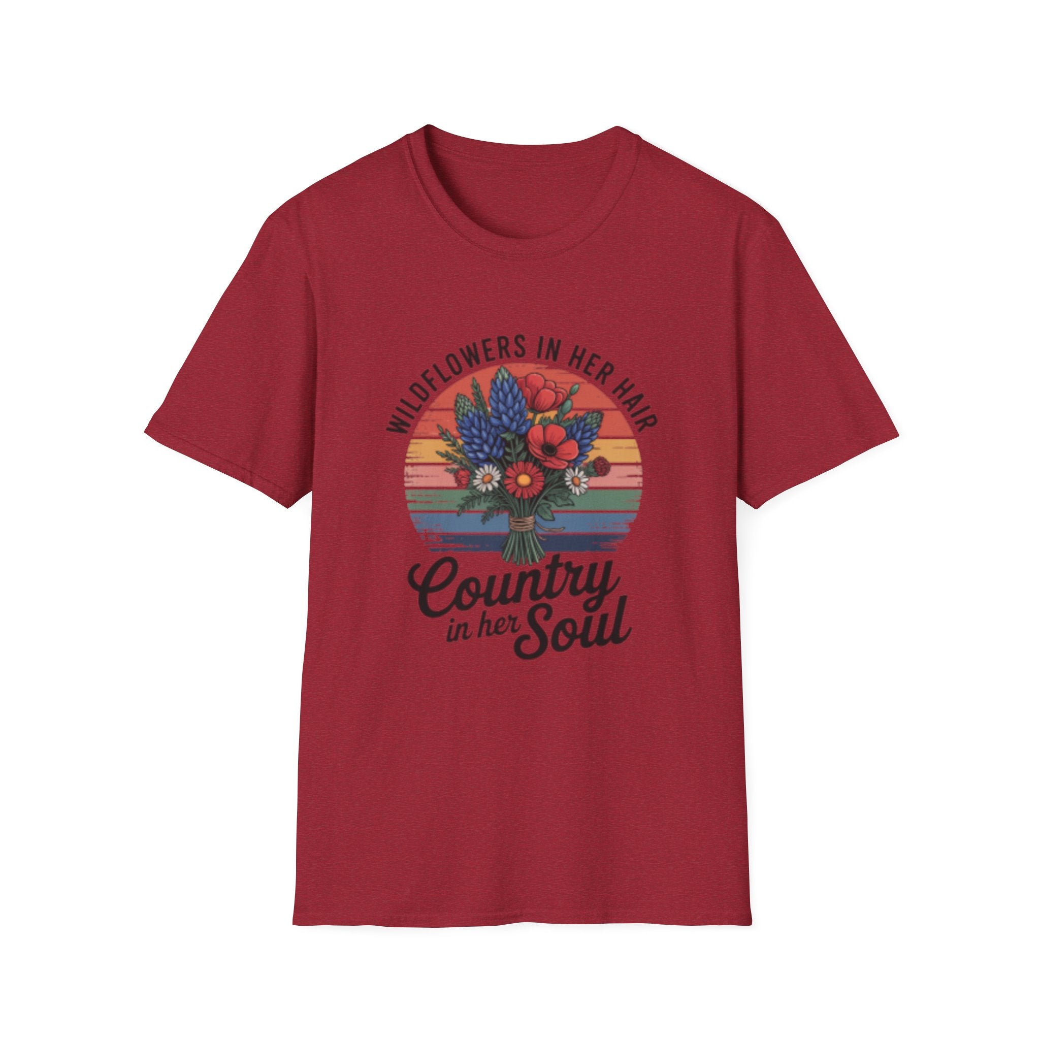 Wildflowers In Her Hair T-Shirt | Country In Her Soul Floral Retro
