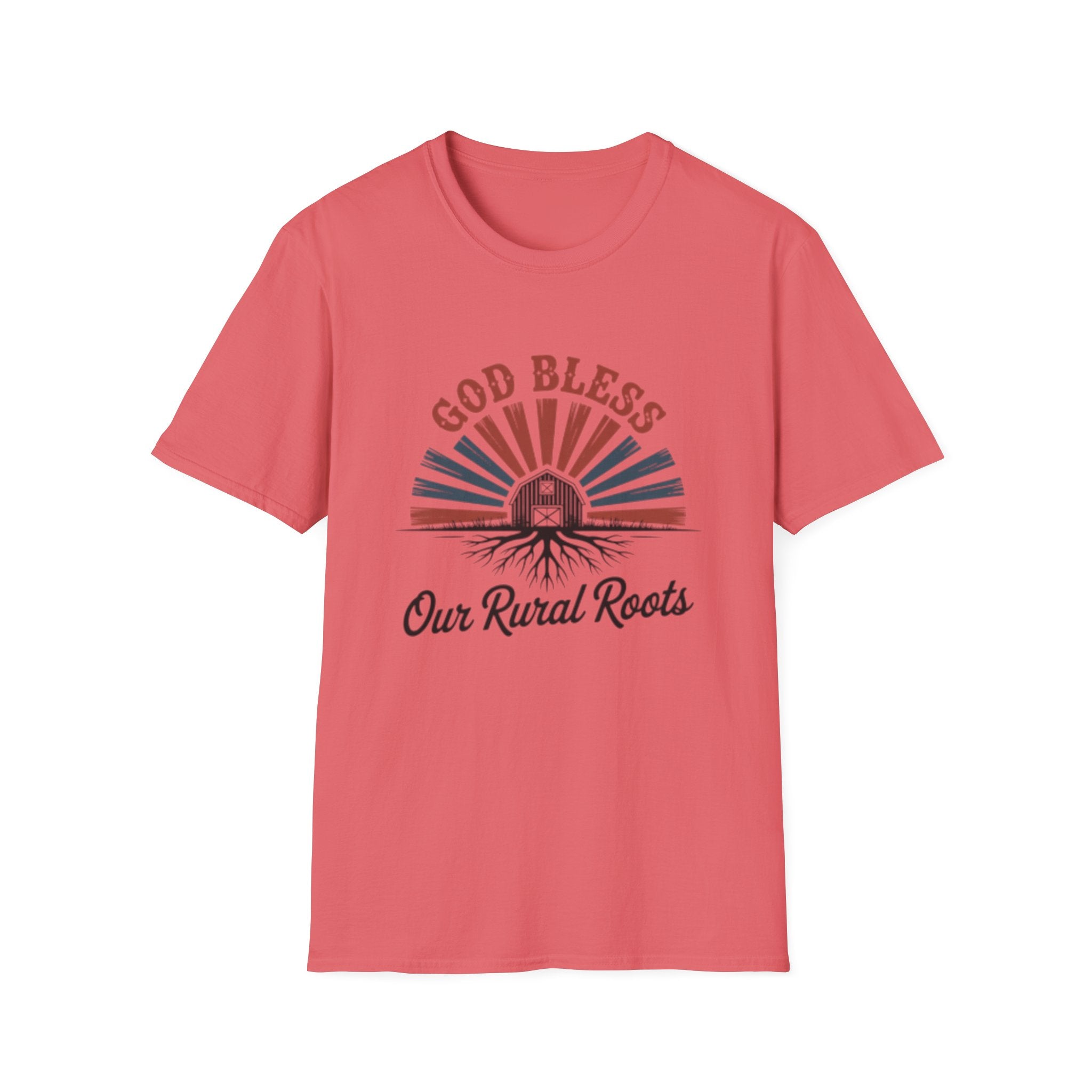 God Bless Our Rural Roots T-Shirt | Farm Barn Sunrise Tee