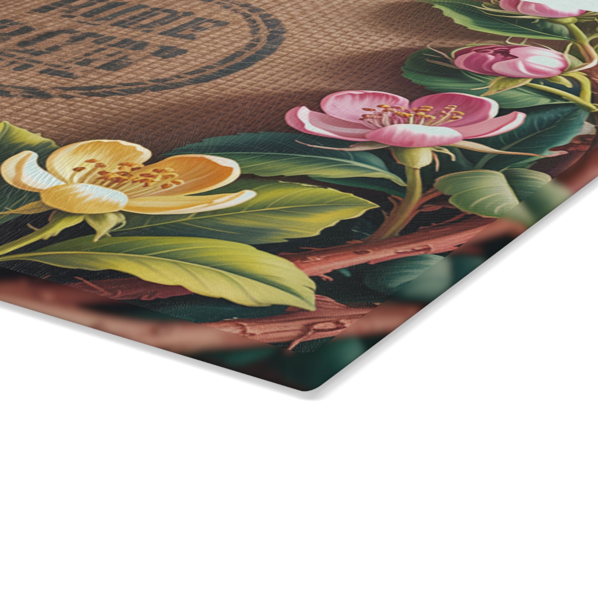Floral Wreath Glass Cutting Board | Vintage Botanical Kitchen Decor