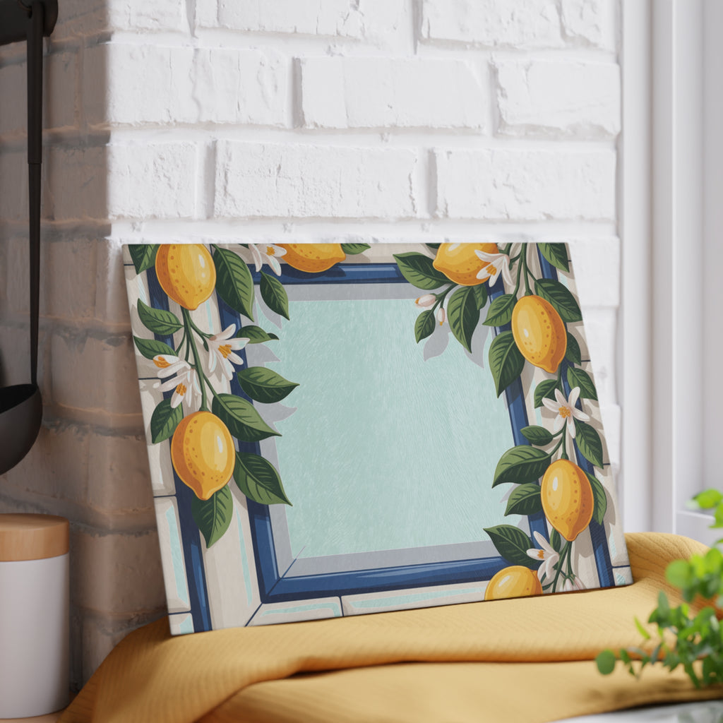 Lemon Border Window Glass Cutting Board | Citrus Kitchen Decor