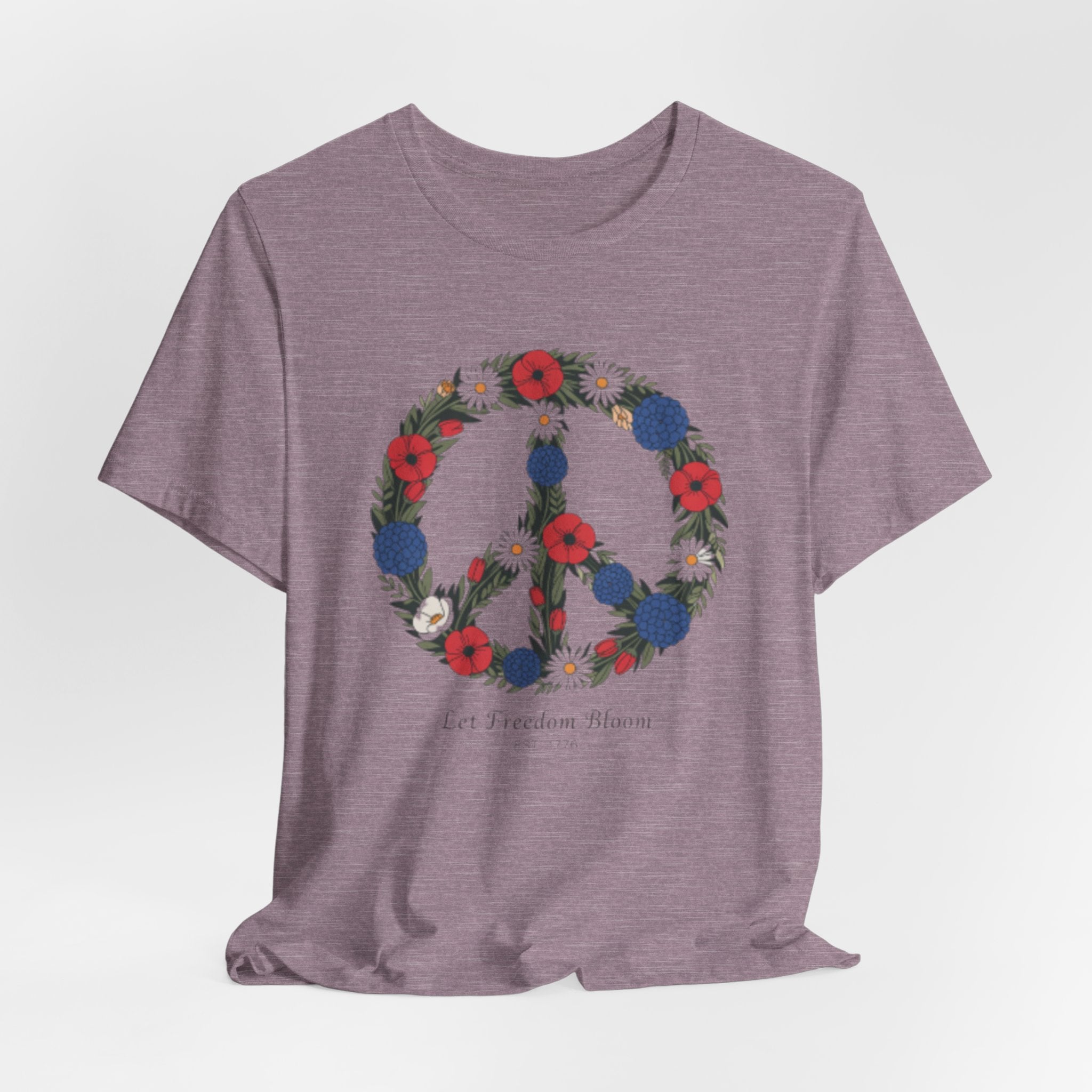 Floral Peace Sign Fourth of July T-Shirt | Red Blue flowers, Let Freedom Bloom