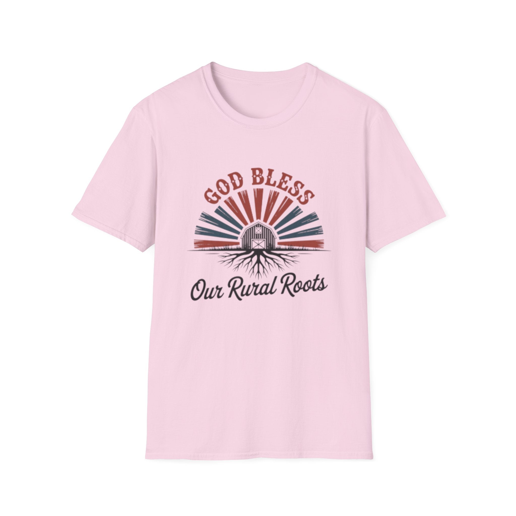 God Bless Our Rural Roots T-Shirt | Farm Barn Sunrise Tee