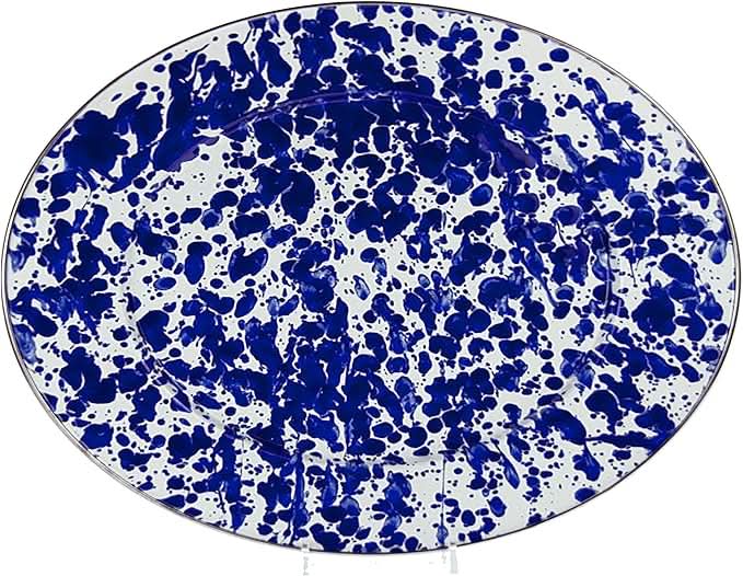 Golden Rabbit Enamelware 12 x 16" Oval Platter – Cobalt Swirl